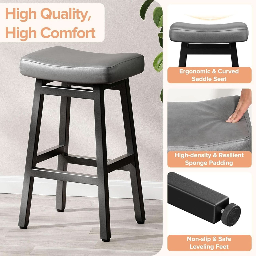 29 Inch Black Saddle Bar Stools Set of 2