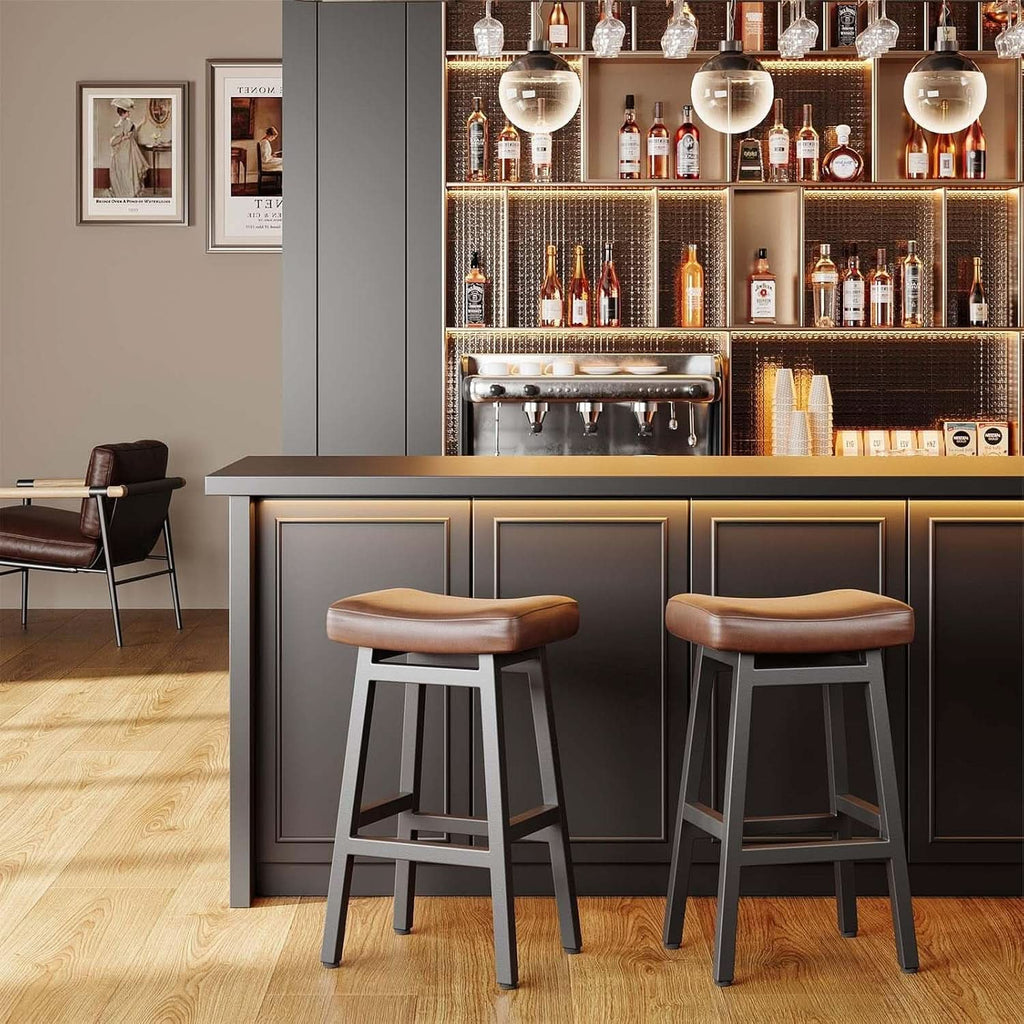29 Inch Black Saddle Bar Stools Set of 2