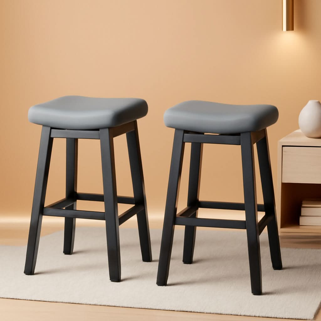 29 Inch Black Saddle Bar Stools Set of 2