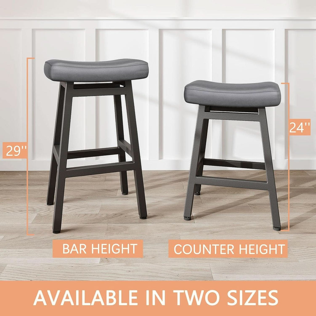 29 Inch Black Saddle Bar Stools Set of 2