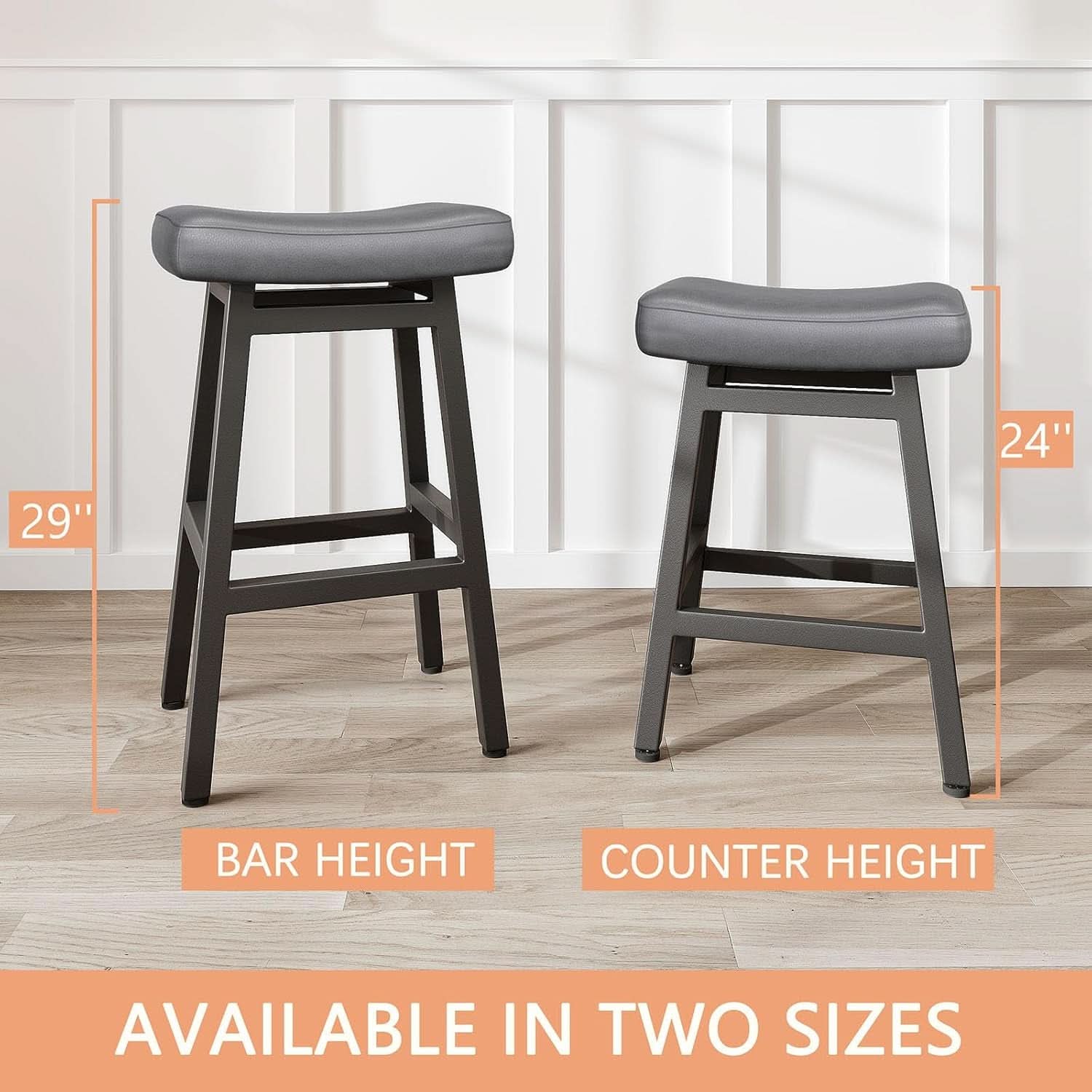29 Inch Black Saddle Bar Stools Set of 2