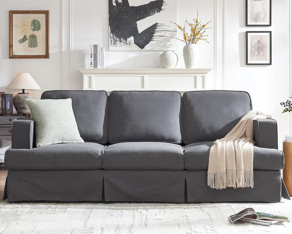 89-Inch Slipcovered Linen Grey Sofa