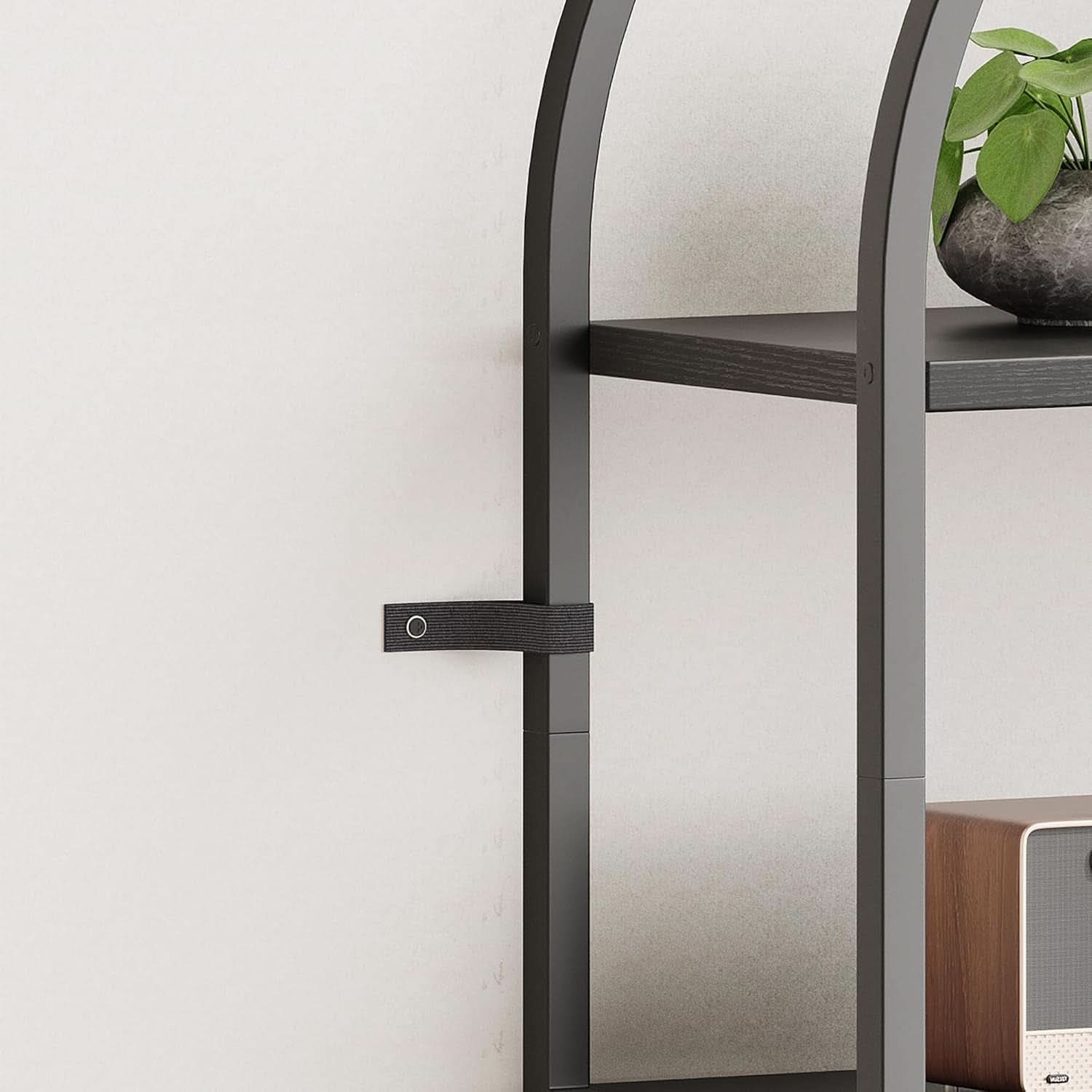 Tall Black Arched Bookcase with 5 Open Shelves