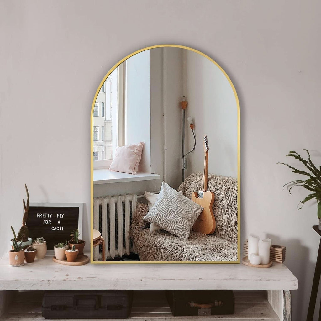 Gold Arched Wall Mirror 24x36 For Bathroom Vanity Decor