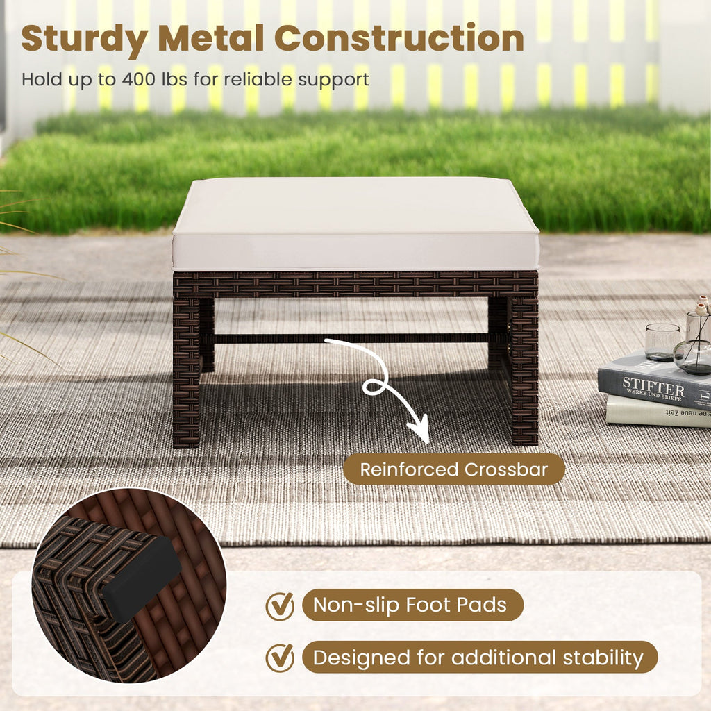 Multipurpose Outdoor 2 Pieces Patio PE Rattan Ottomans Footstool