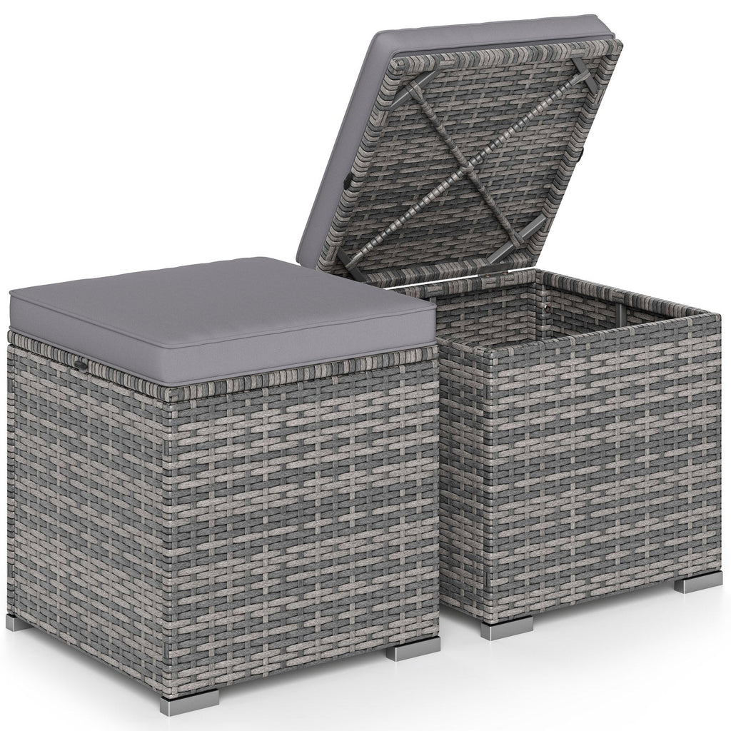 2 Pieces Patio Ottoman with Hidden Storage Space-Mix Grey