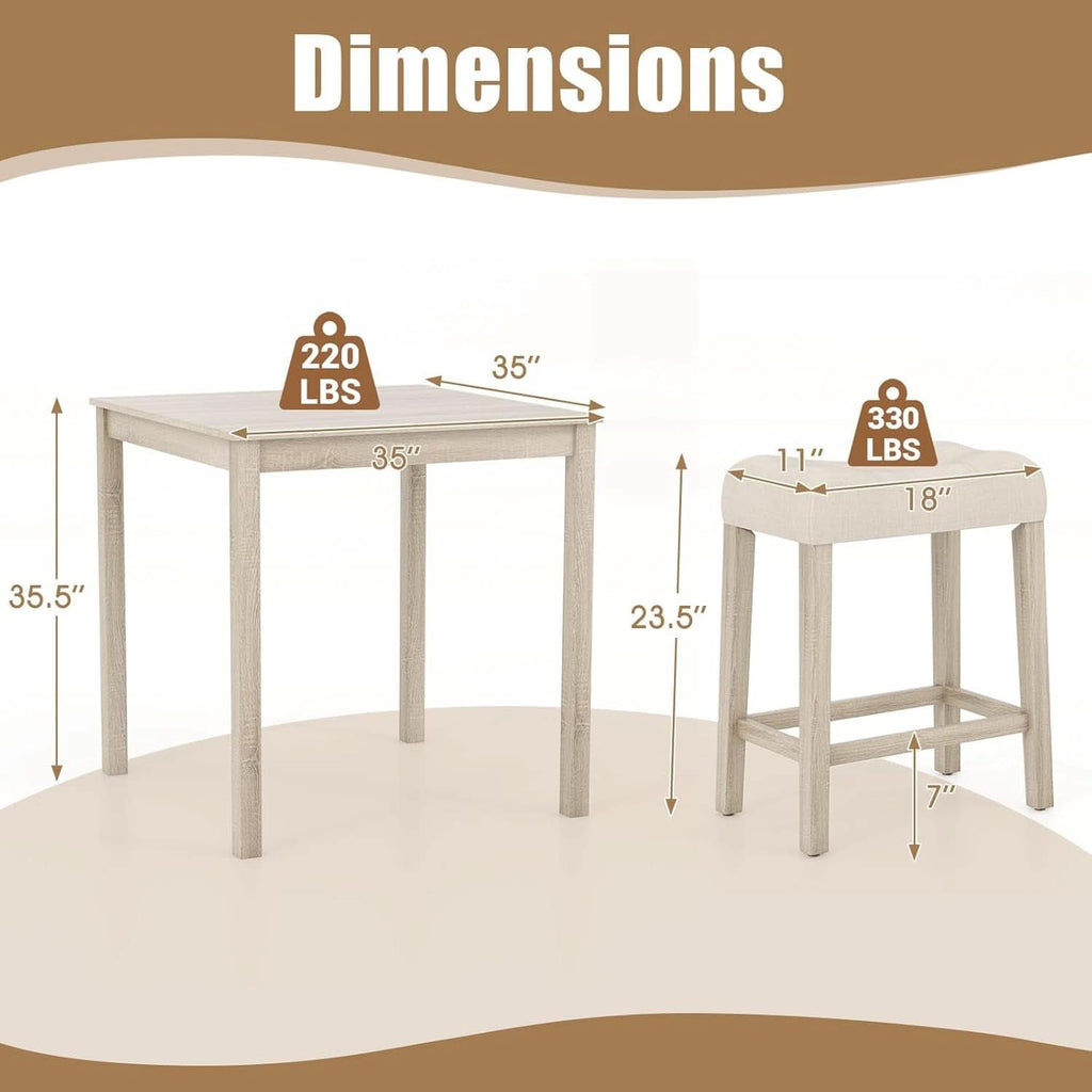 Bar Table Set Square Ultrasoft Cushioned Stools Space Saving