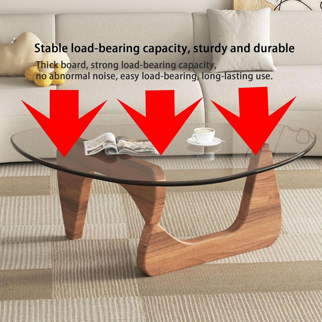 Walnut Clear Glass Oval Coffee Table Diameter 32.68 Inch