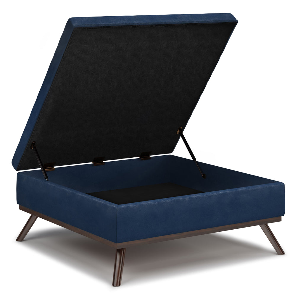 Owen Square Coffee Table Storage Ottoman - Distressed Dark Blue
