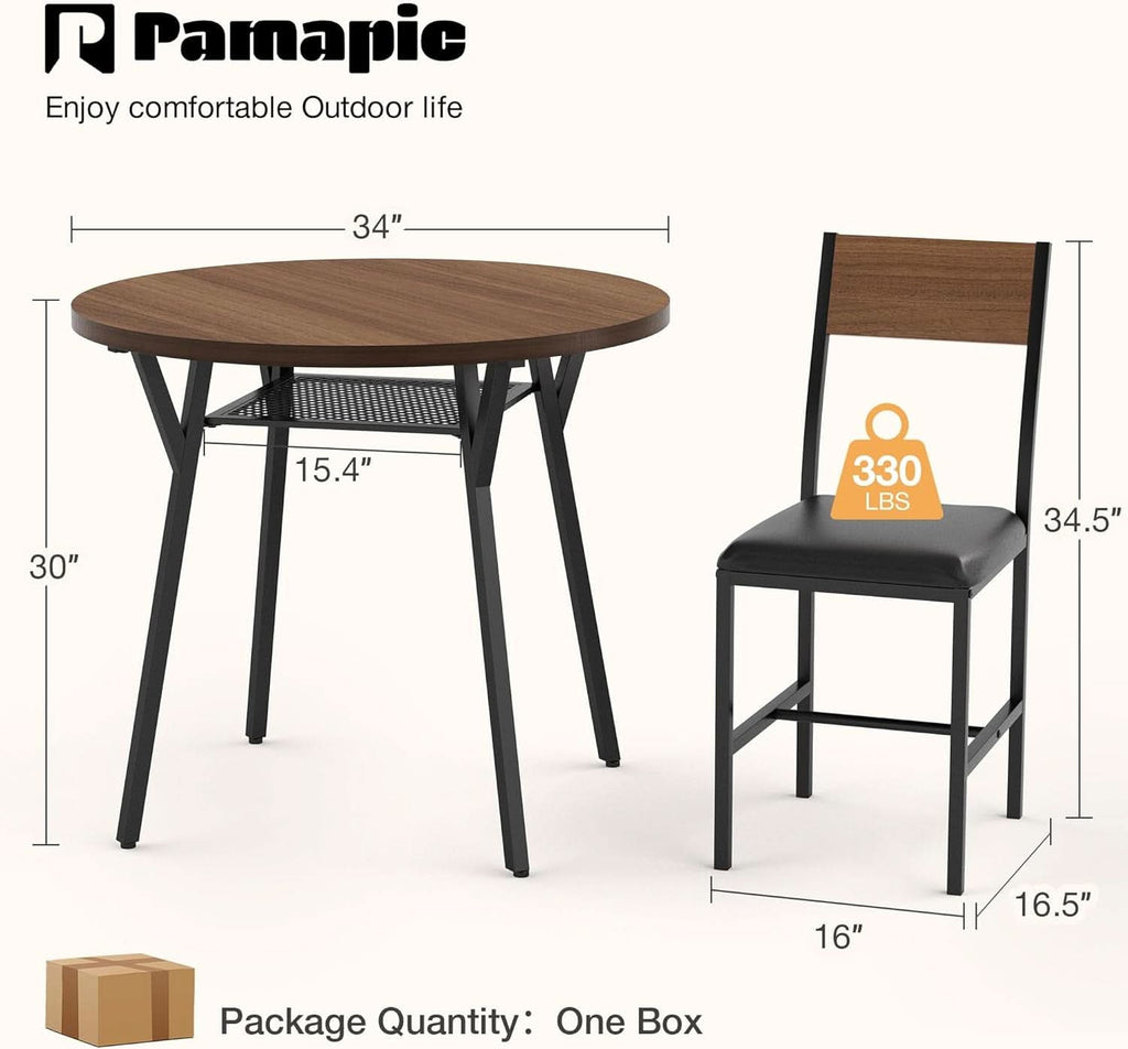Round Dining Table Set For Four Walnut Wood Finish Metal