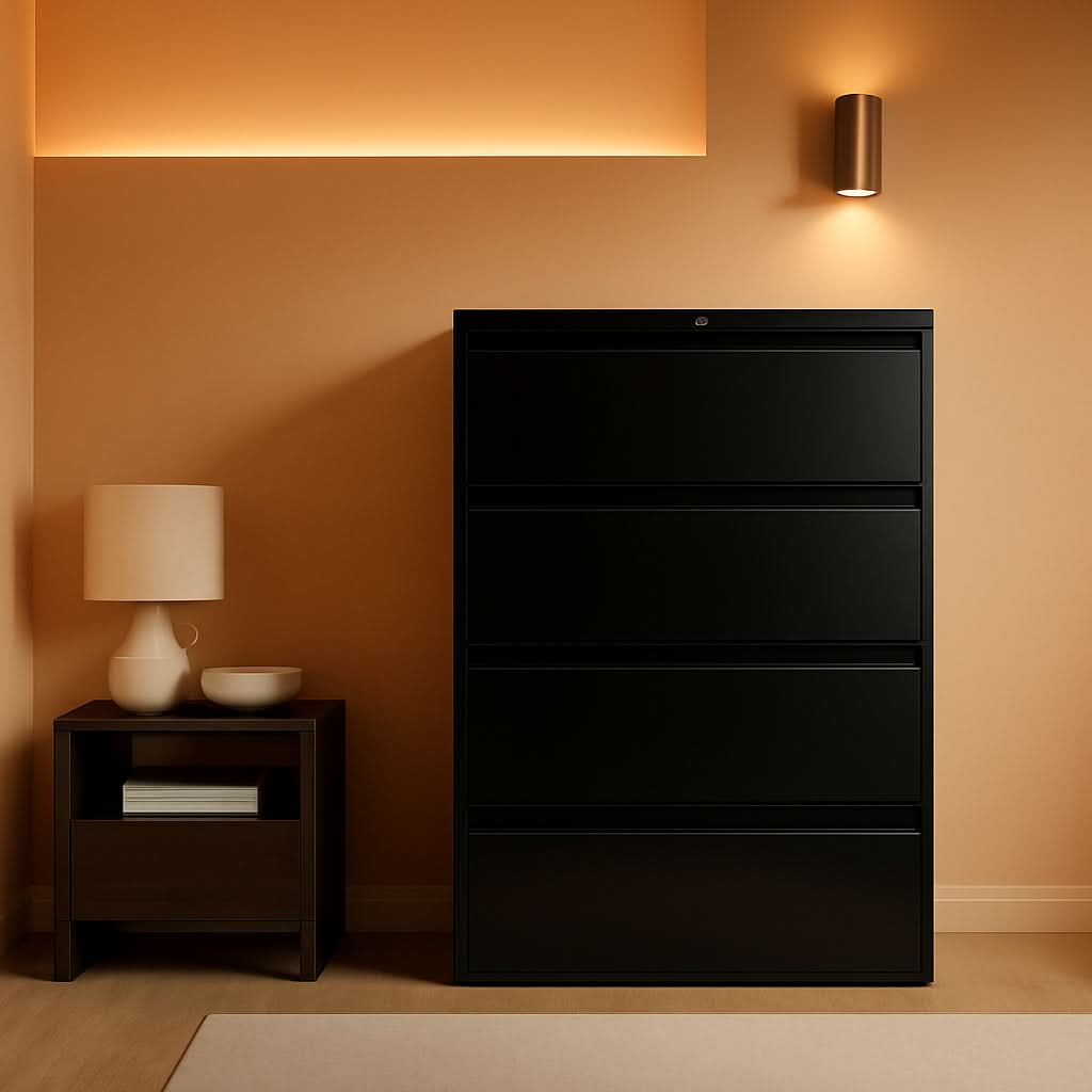 Five Drawer Lateral File Cabinet With Lock, 36W x 19.25D x 67H