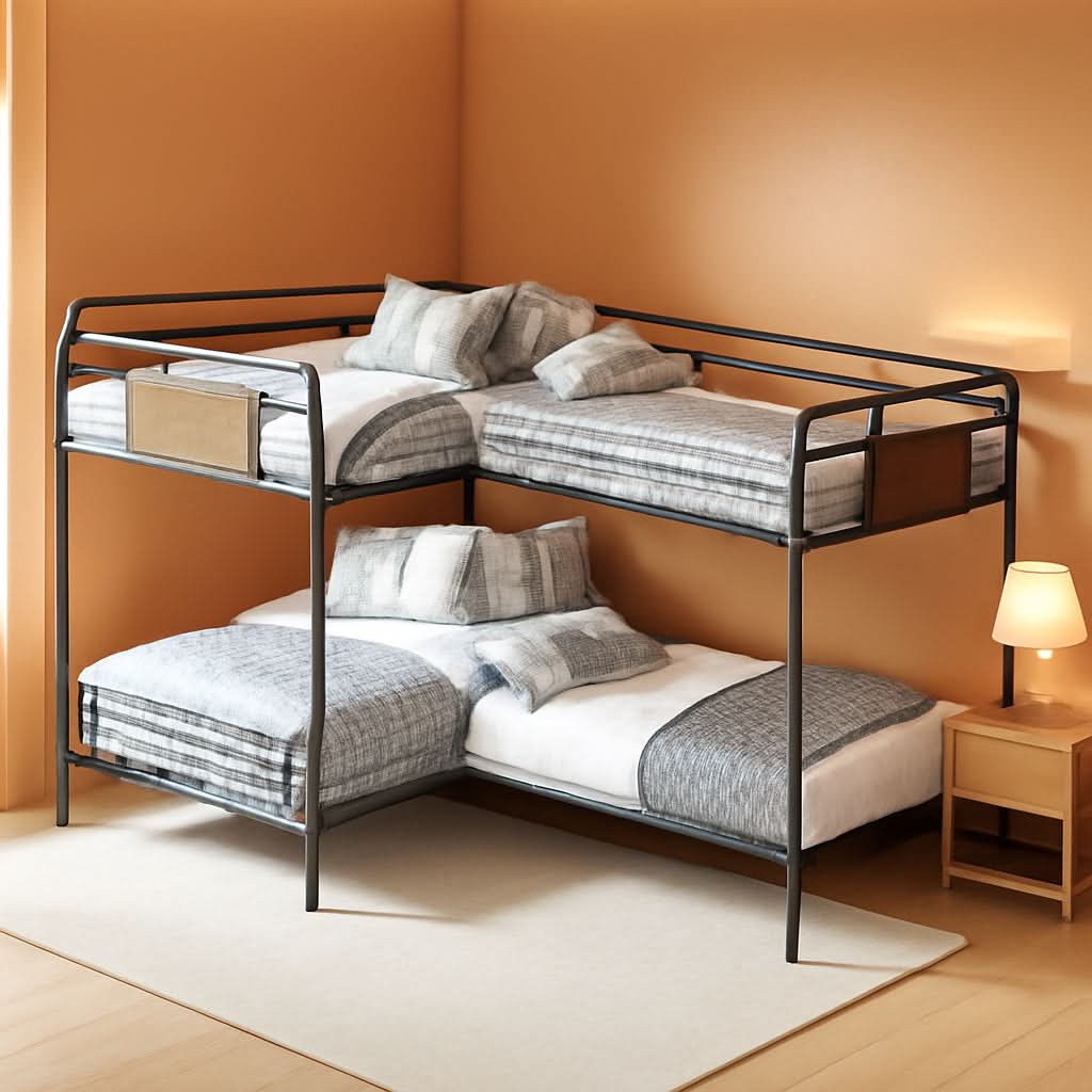 Quad Bunk Bed Twin Size Metal With Ladders Detachable Black