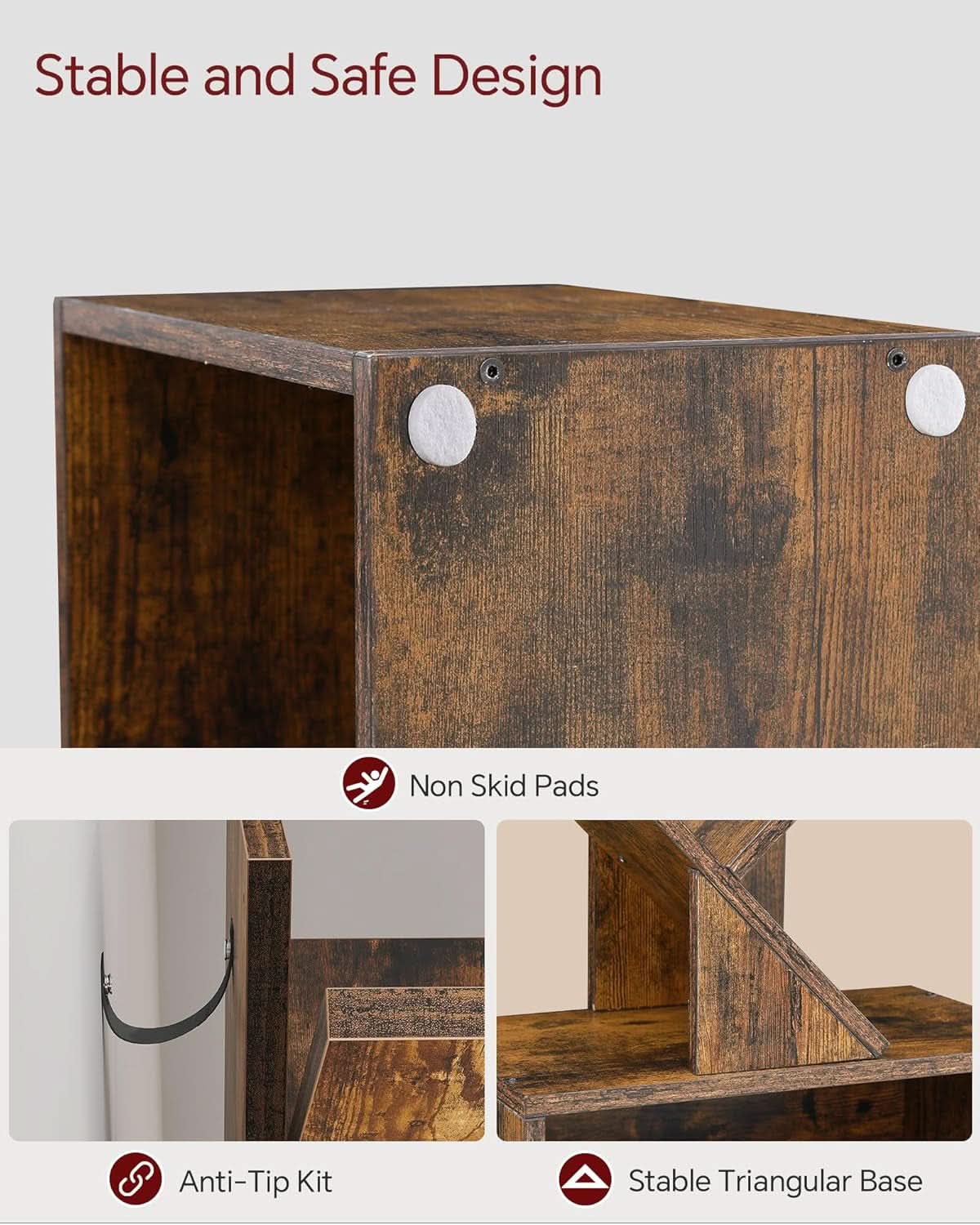 6 Tier Tree Bookshelf With Cabinet Rustic Brown Modern