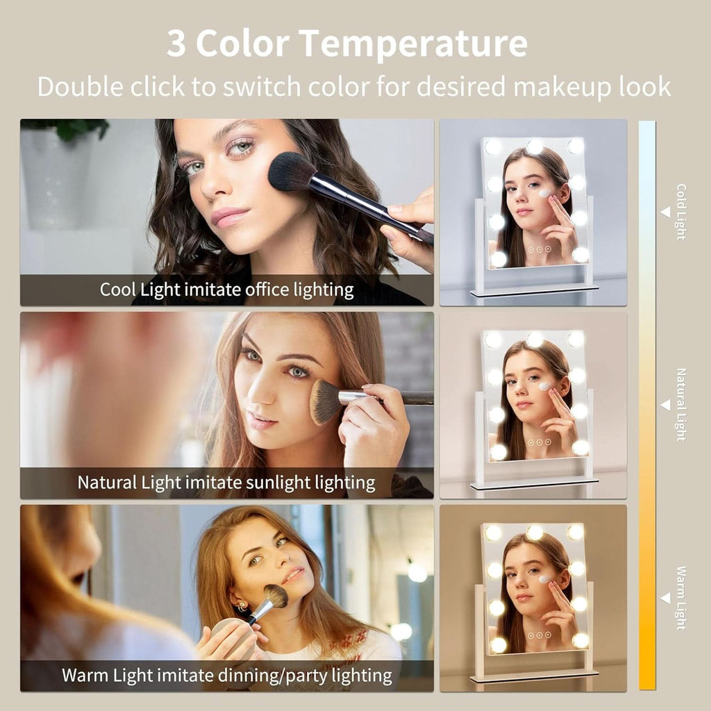 Lighted Makeup Vanity Mirror With 3 Color Modes And 10X Magnification White