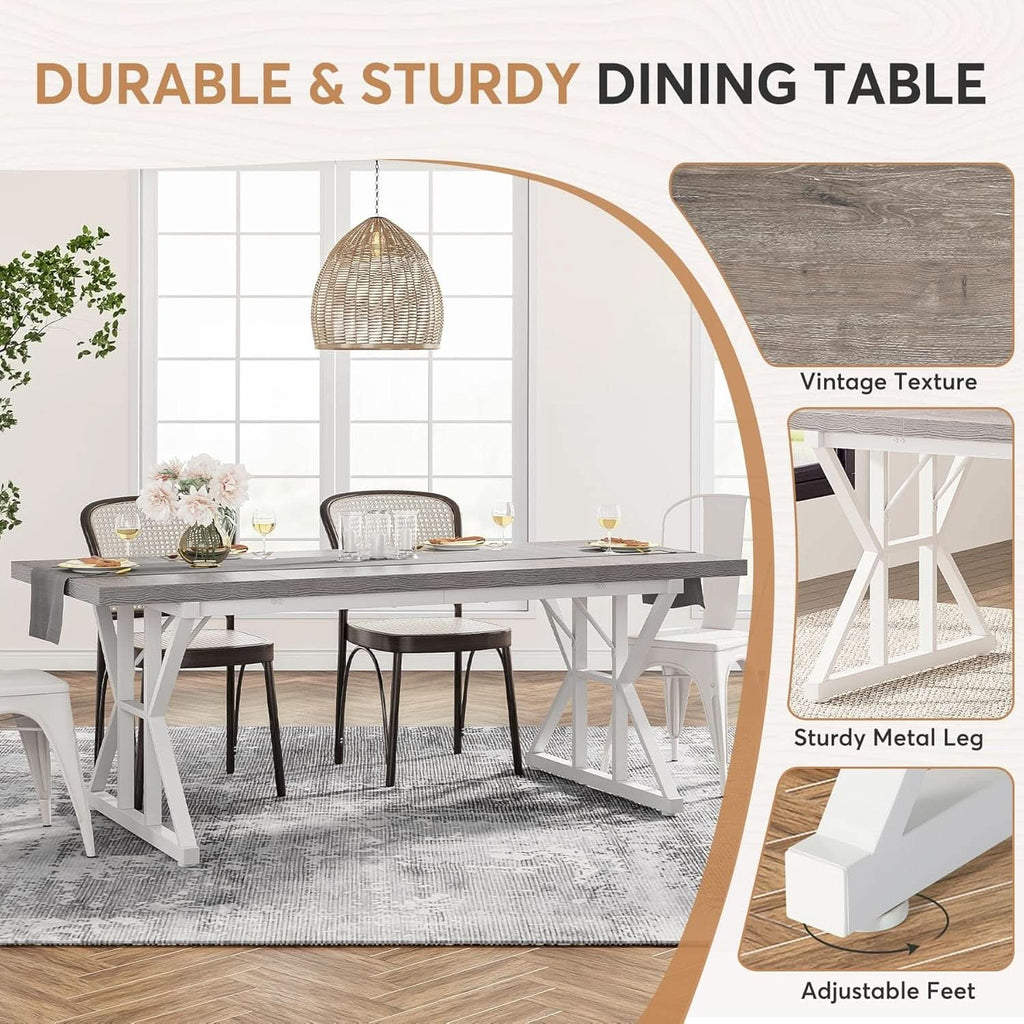 Farmhouse 6 Person Dining Table 70.8 Inch Grey Wood Table