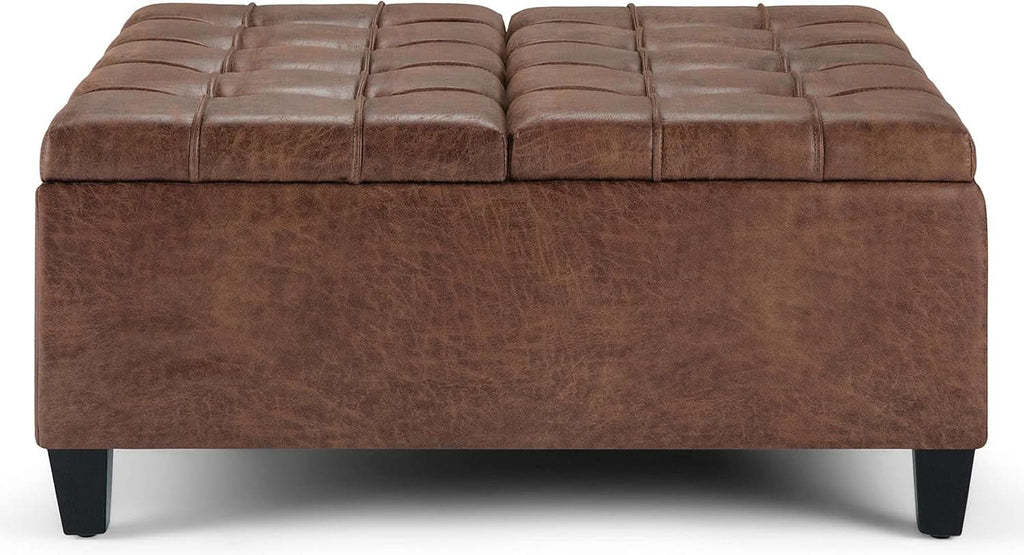 Distressed Umber 36 Inch Storage Ottoman Vegan Faux Leather