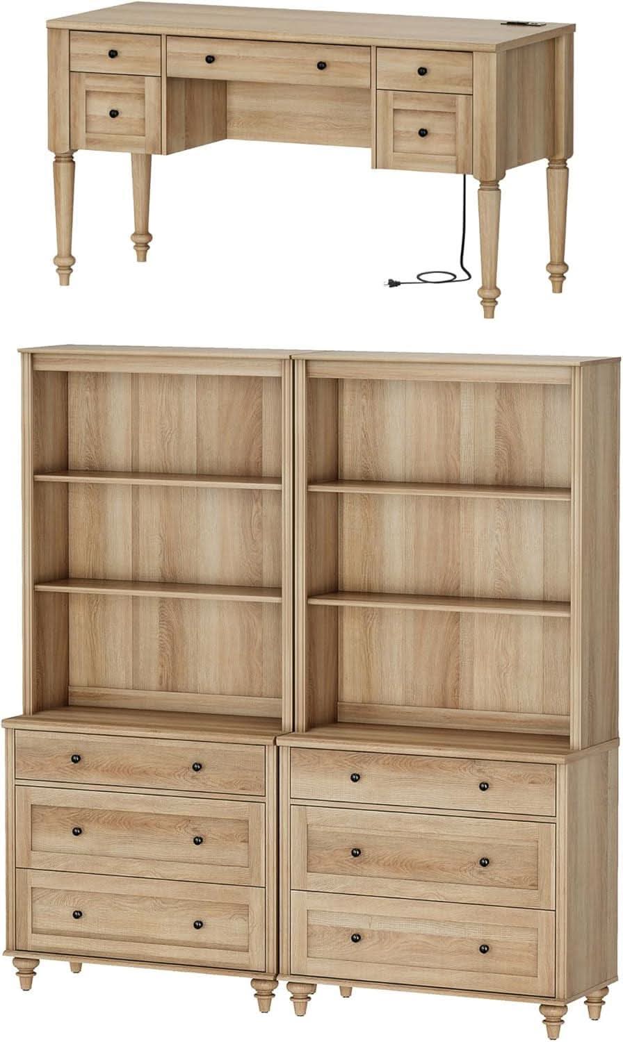 Oak Executive Workstation Set with Wireless Charging