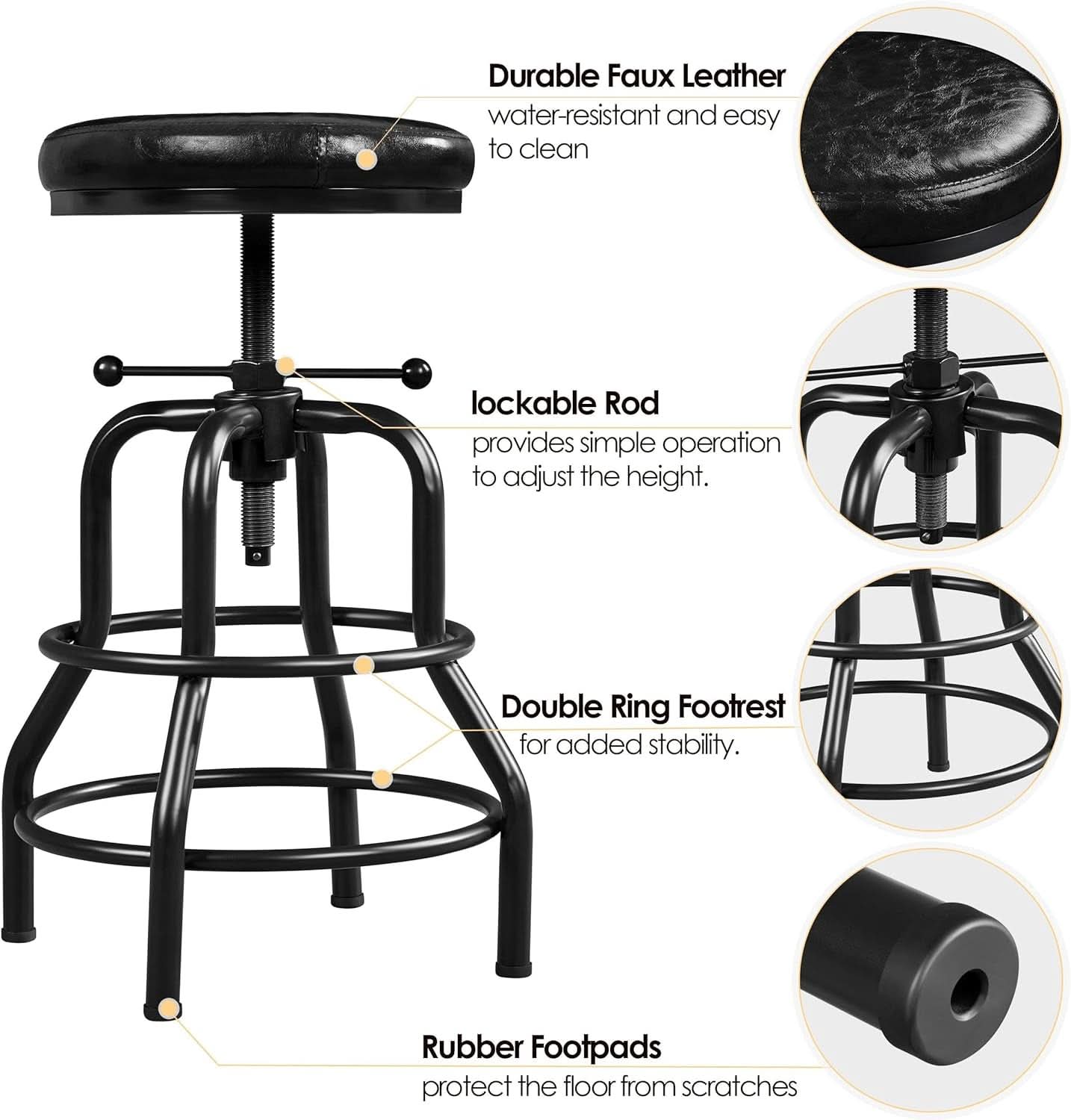 Black Bar Stool 21 To 28 Inch Industrial Kitchen Stool