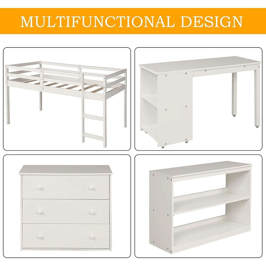 Twin Loft Bed With Rolling Desk And Storage For Small Rooms