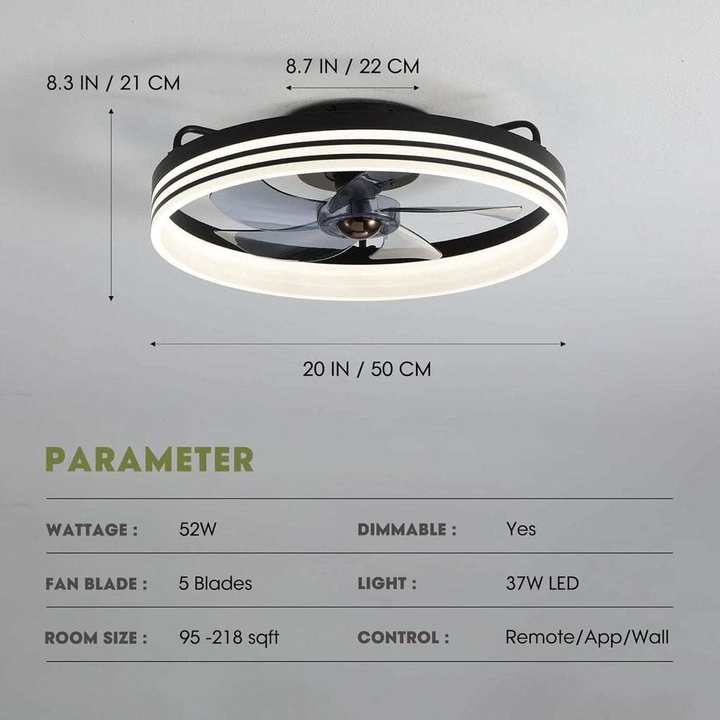 20 Inch Black Flush Mount Ceiling Fan With Lights And Remote