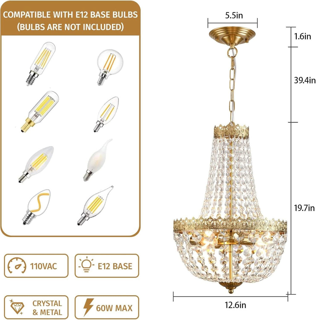 Antique Brass Crystal Chandelier Four Light Pendant