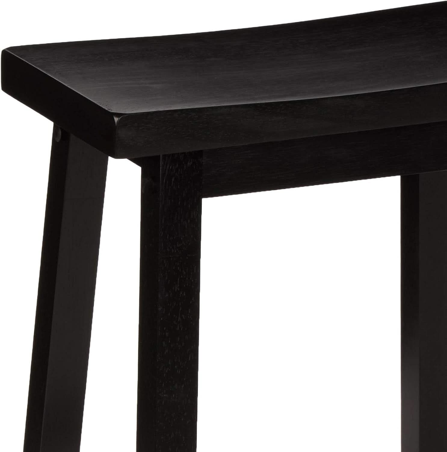 Solid Wood Saddle Bar Stool Counter Height Set 2 Black 24In