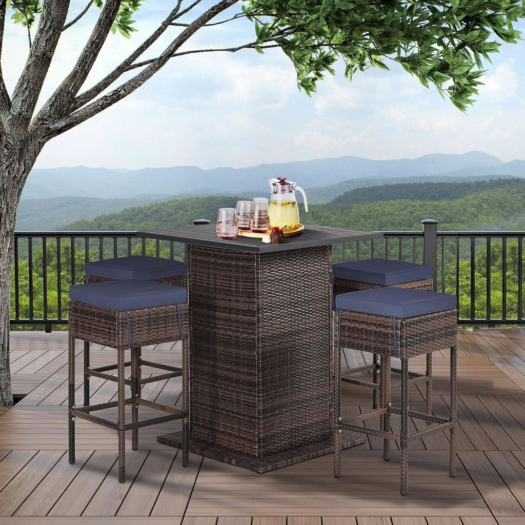 5 Piece Outdoor Bar Set Navy Blue Bar Height Table Storage