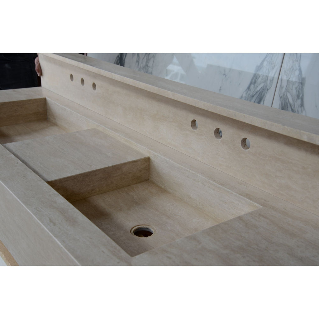 HANDCRAFTED CUSTOM TRAVERTINE DOUBLE SINK (TR-133)