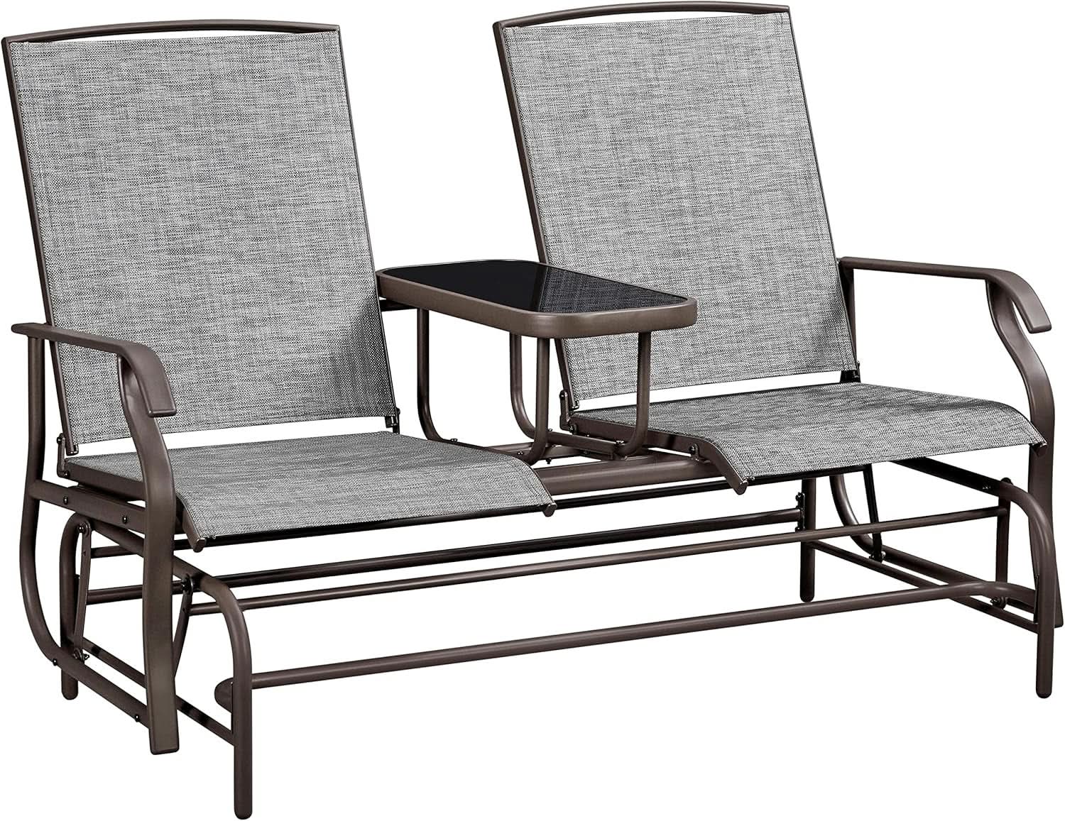 Two-Seat Outdoor Glider Bench with Center Table