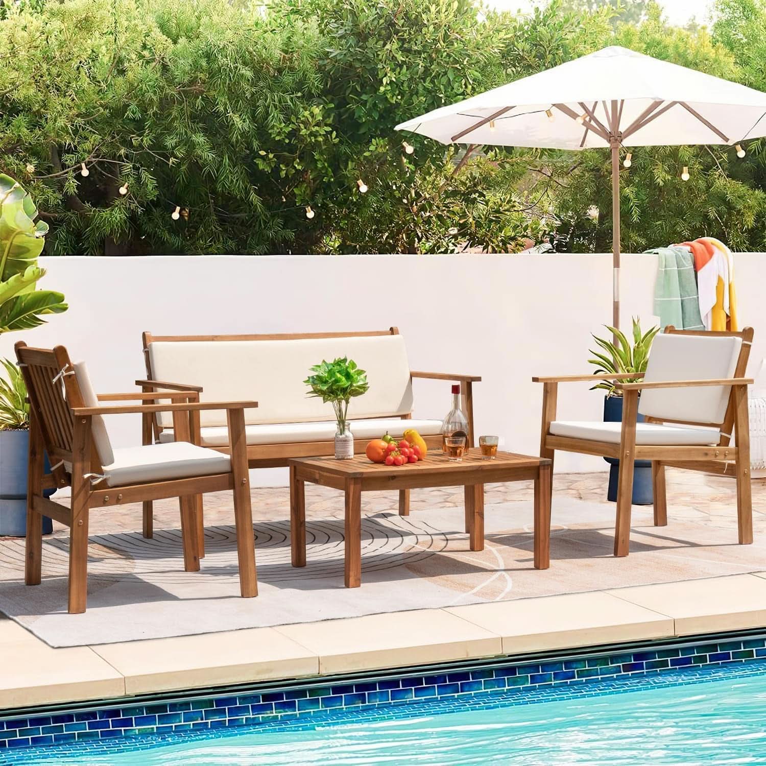 4 Piece Outdoor Bistro Sofa Set With Coffee Table White