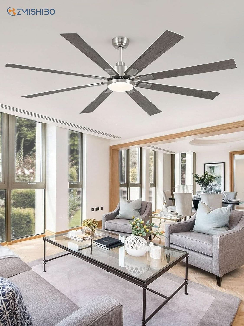 72 Inch Brushed Nickel Ceiling Fan With Light And Remote