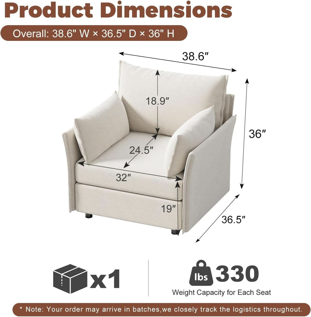White Upholstered Accent Chair With Removable Backrest