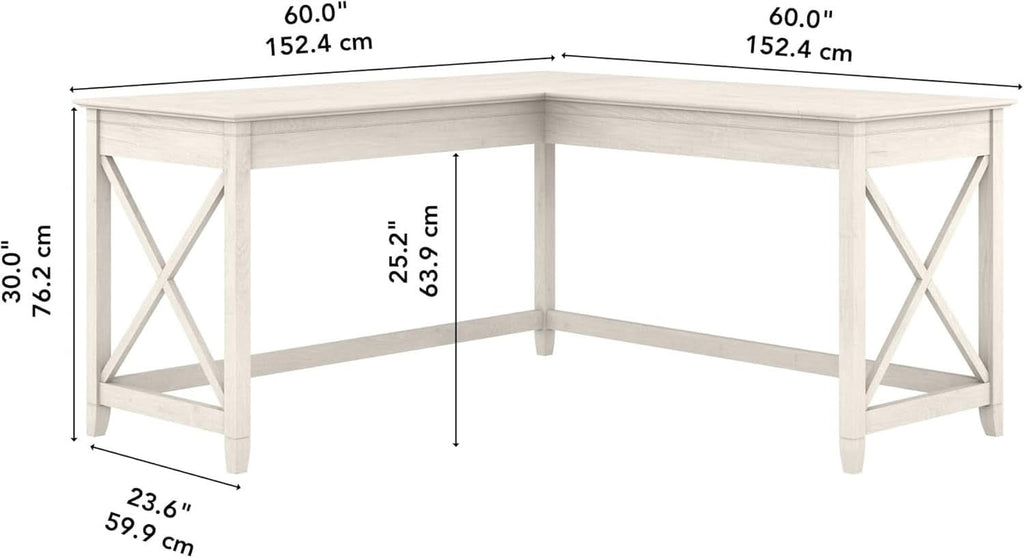 L-Shaped Desk 60W Linen White Oak Modern Farmhouse