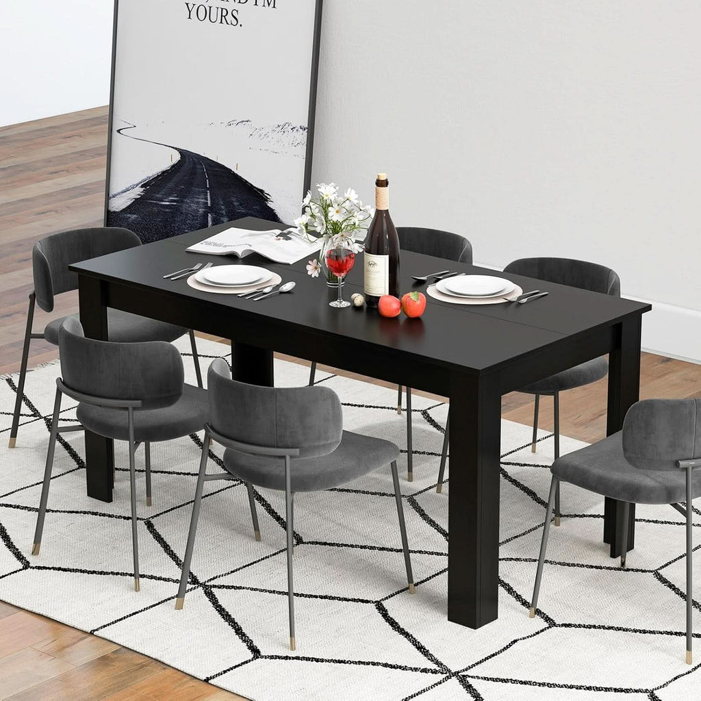 63 Inch Black Dining Table For 6 Modern Home Kitchen