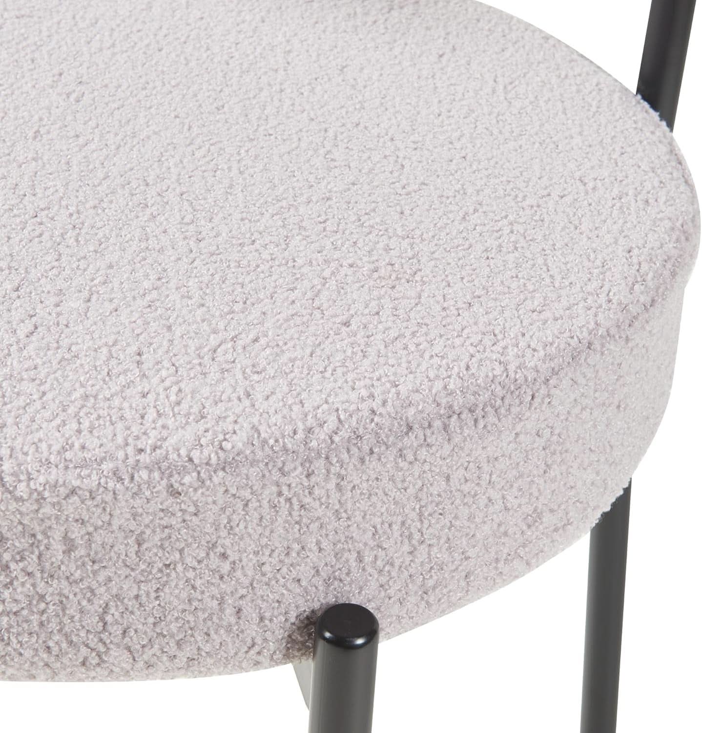 Round Upholstered Boucle Dining Chair Grey With Black Legs