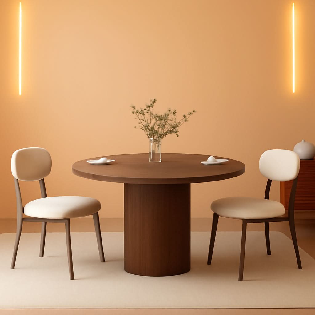 47 Inch Walnut Round Dining Table Farmhouse Kitchen