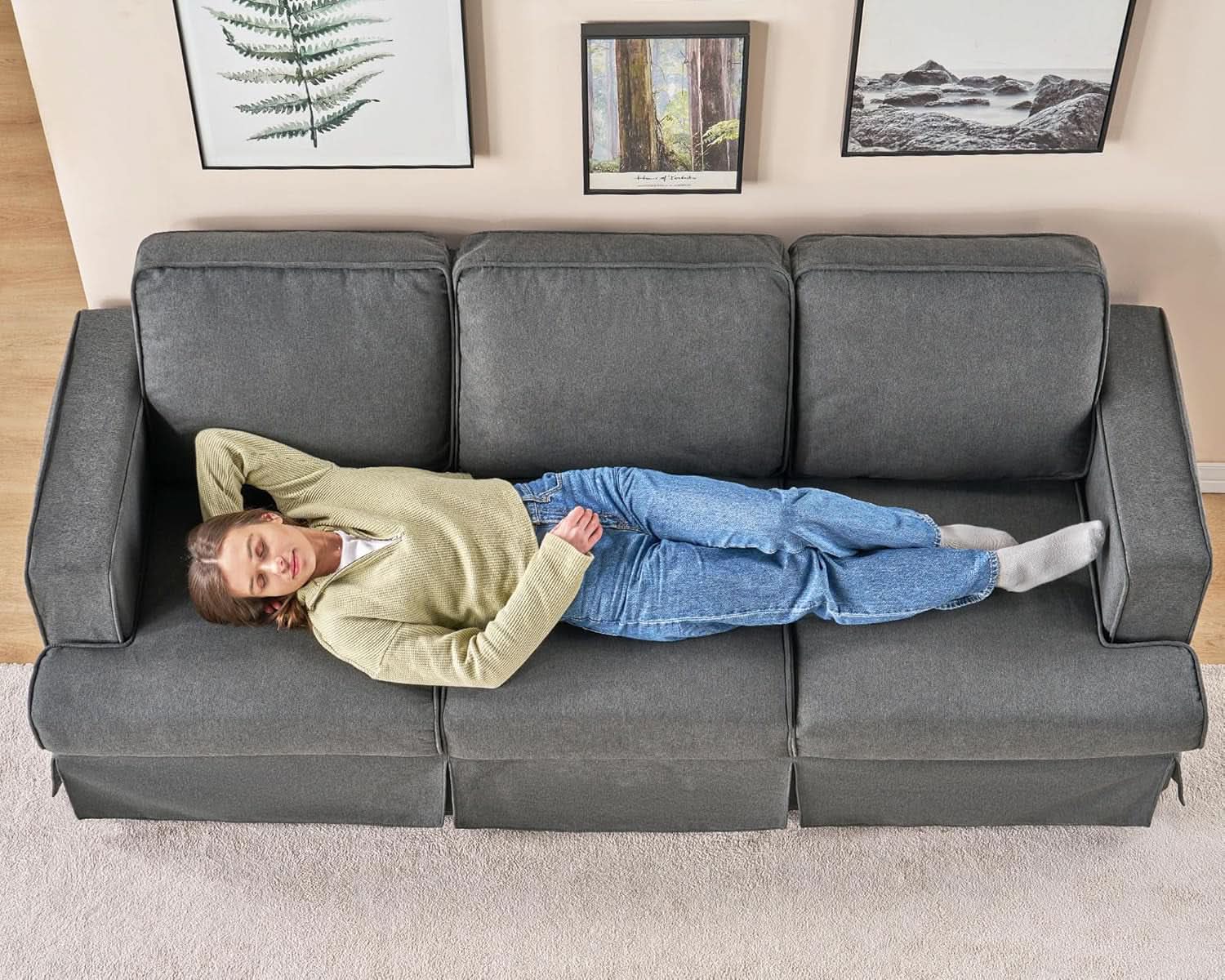 89-Inch Slipcovered Linen Grey Sofa