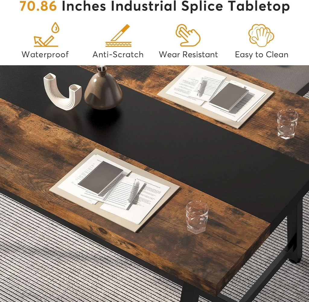 Dining Table For 8 70.87 Inch Rectangular Wood Metal Frame