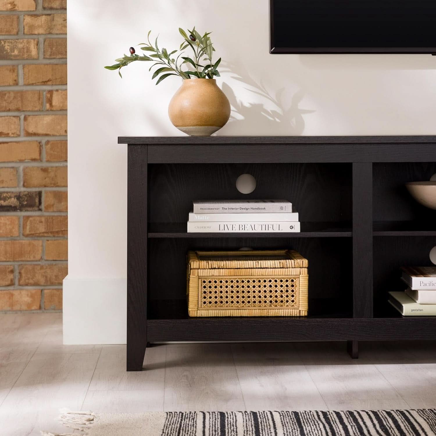 Wren Classic 6 Cubby TV Stand Black 70 Inch for 80 Inch TVs