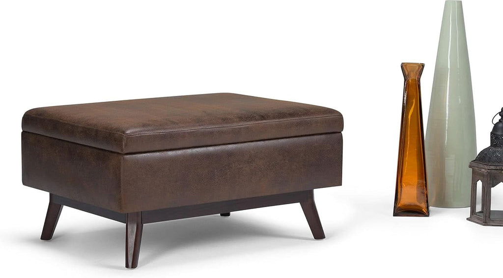 Mid Century Distressed Chestnut Lift Top Coffee Table Ottoman