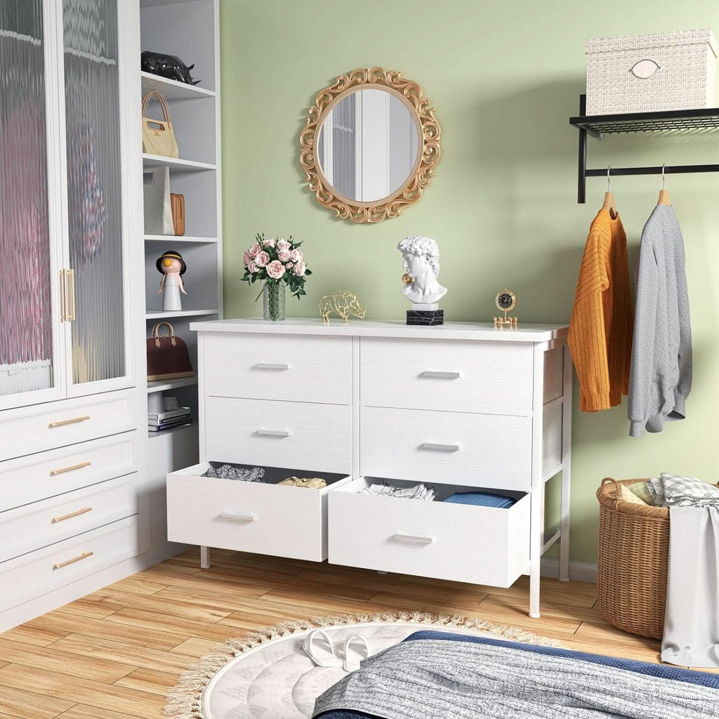 White Dresser With 6 Drawers For Bedroom Storage Solutions