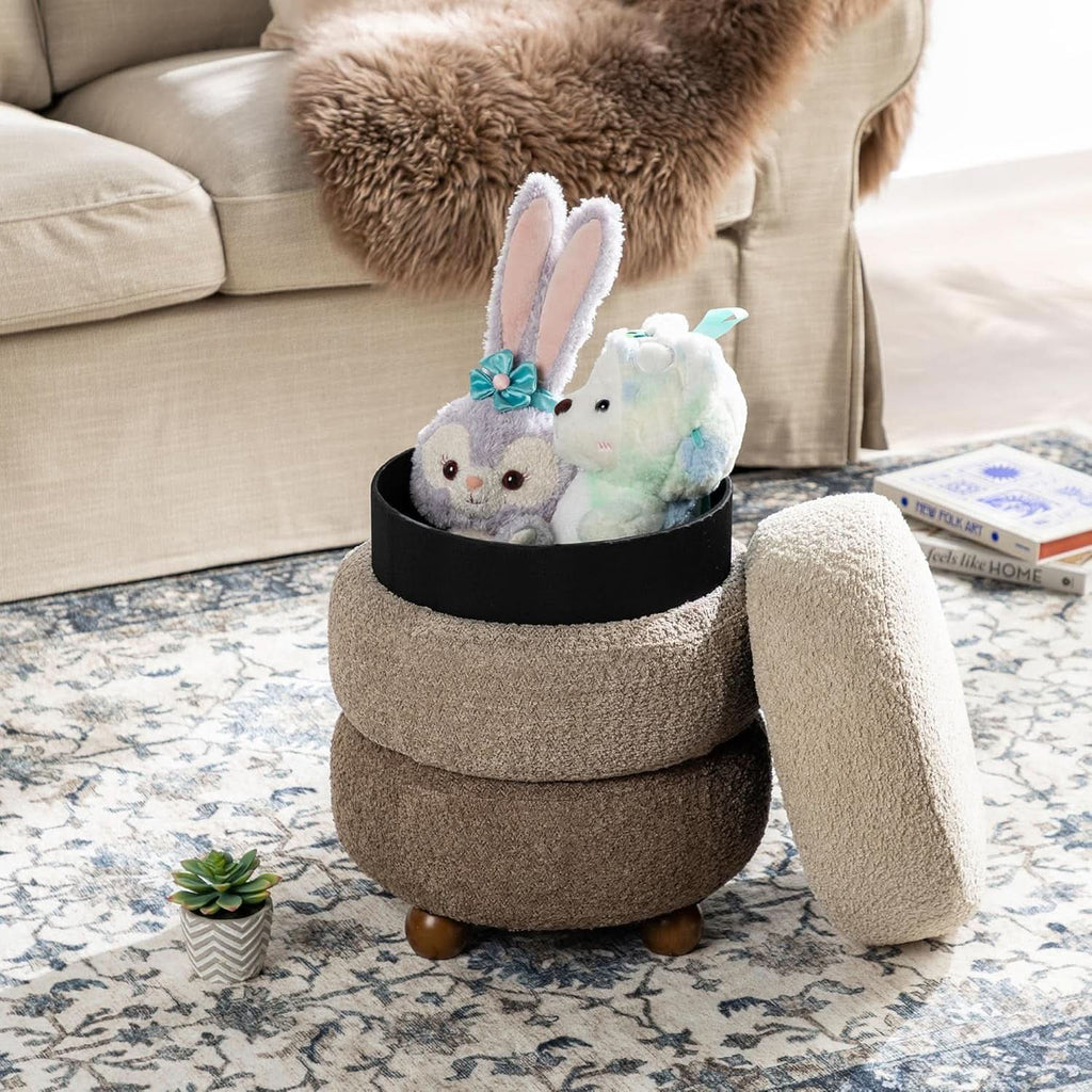 Round Upholstered Ottoman With Storage Gradient Brown