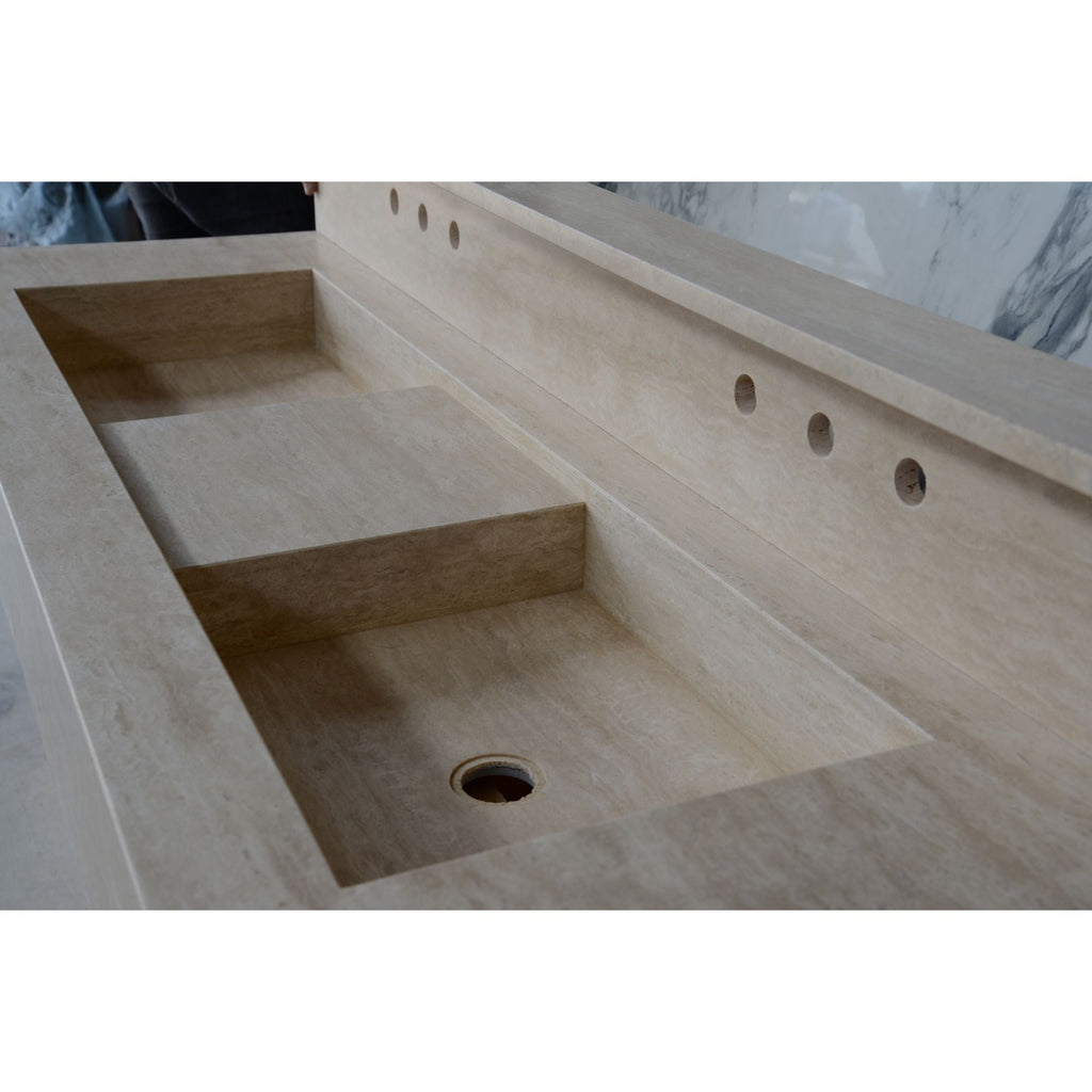 HANDCRAFTED CUSTOM TRAVERTINE DOUBLE SINK (TR-133)