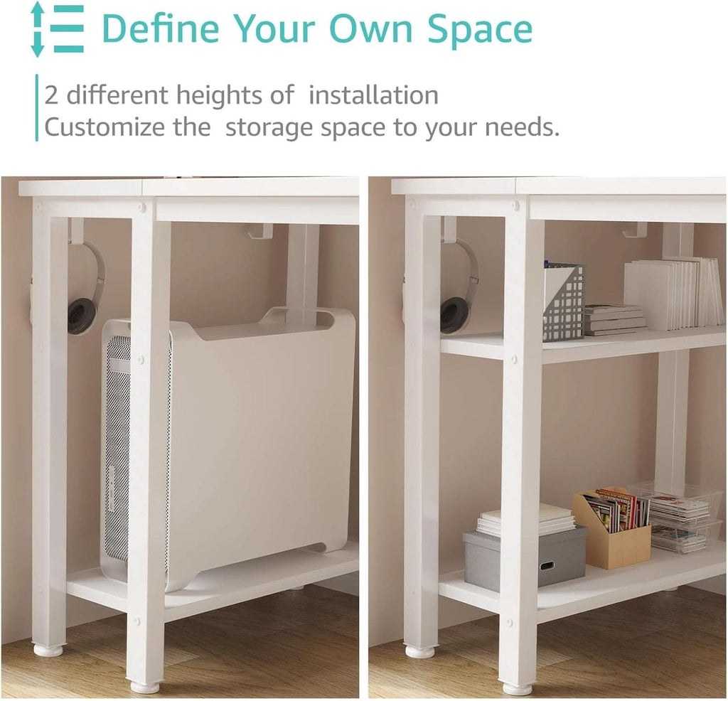 55 Inch White Computer Desk With Fabric Drawers And Storage