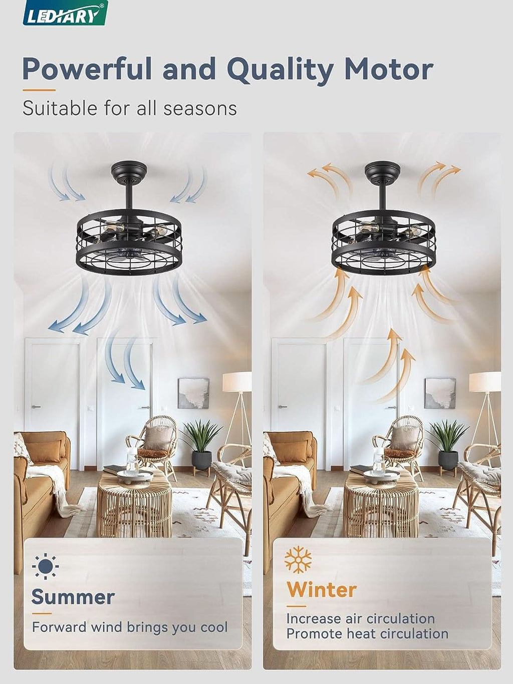 16.5 Inch Black Ceiling Fan Industrial Cage Design