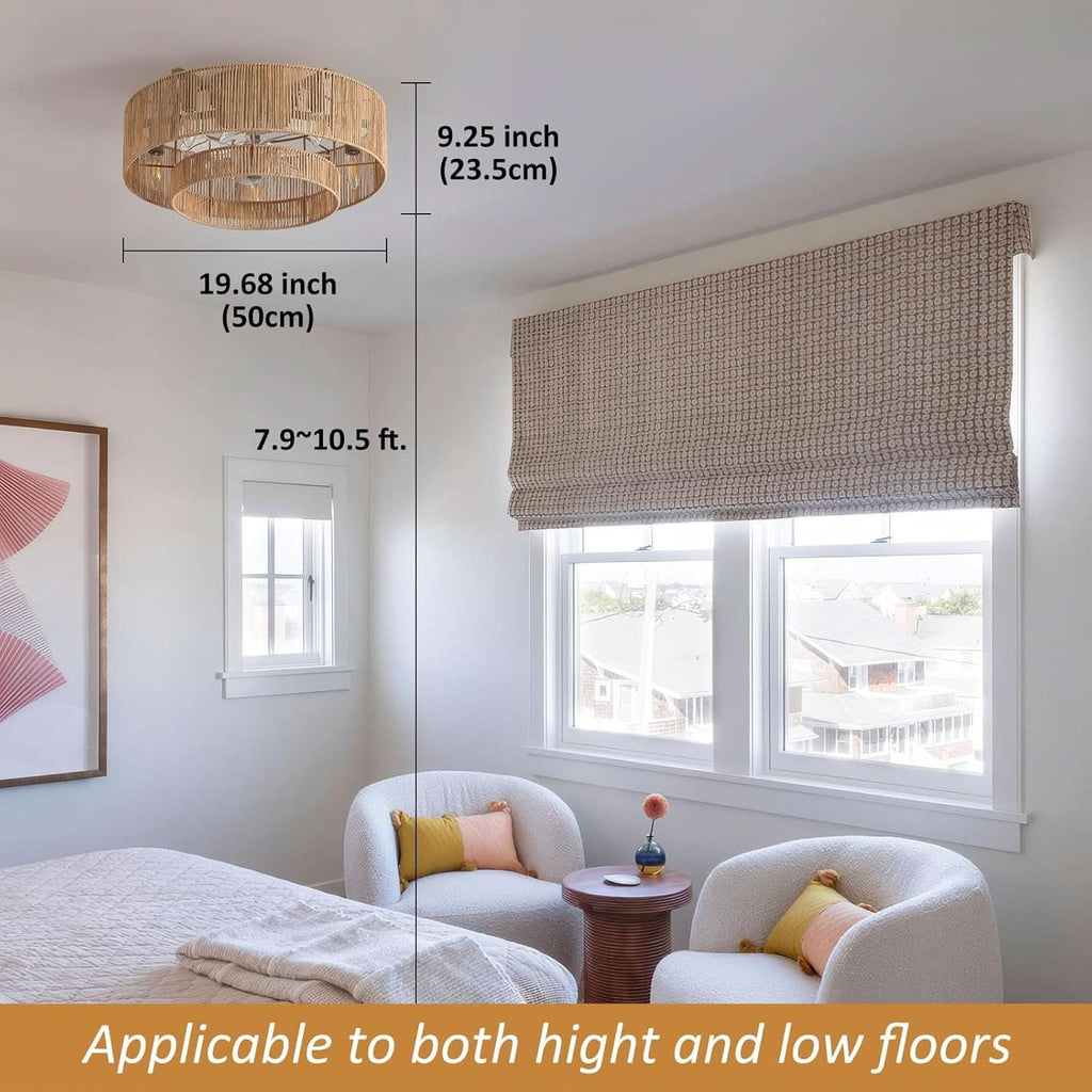 20 Inch Boho Rattan Ceiling Fan With Light And Remote
