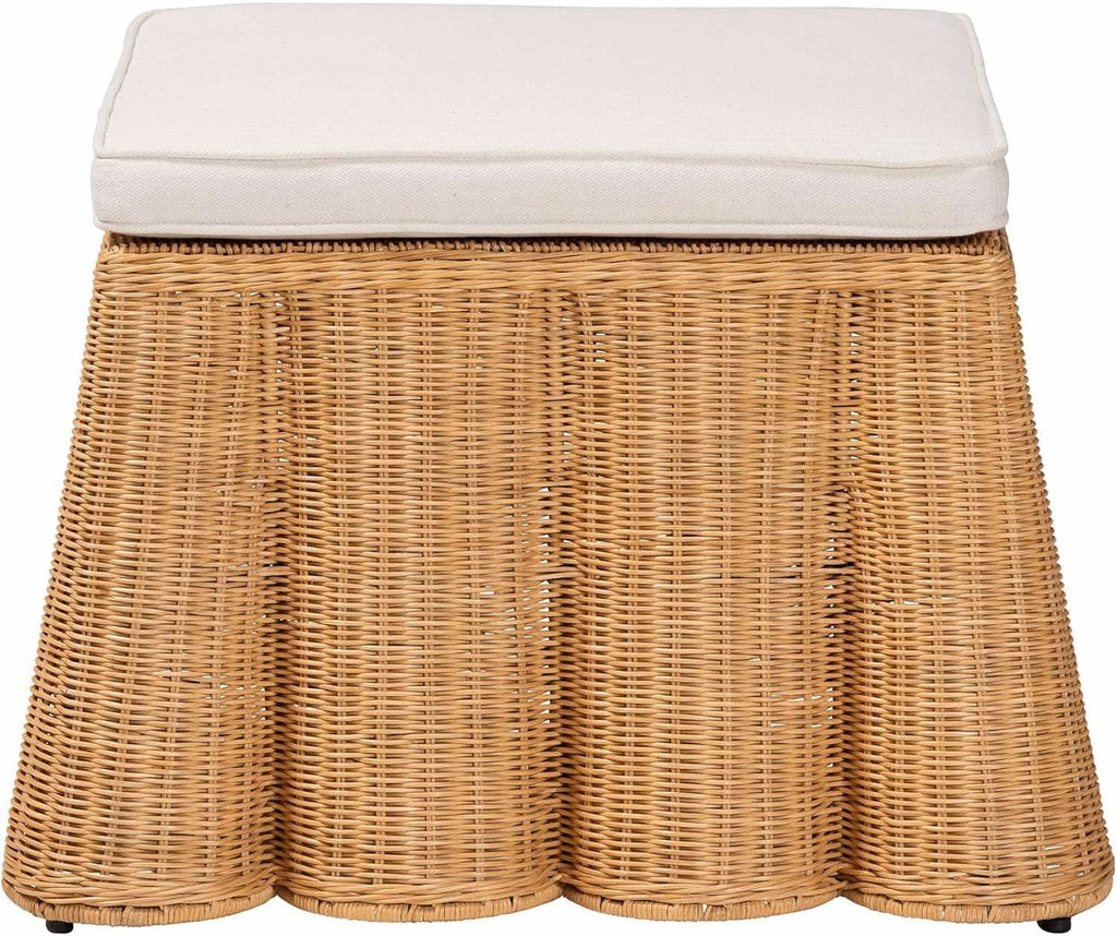 Honey Bohemian Scallop Rattan Ottoman Plush Cushion