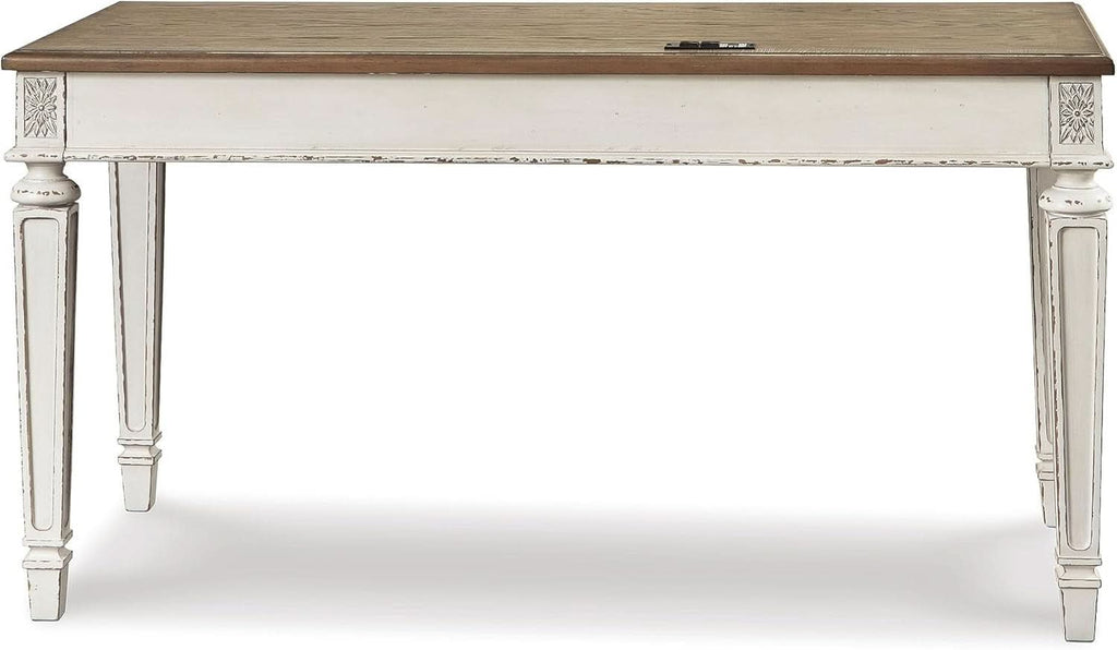 Realyn Farmhouse 60 Inch Home Office Desk With USB Charging Chipped White