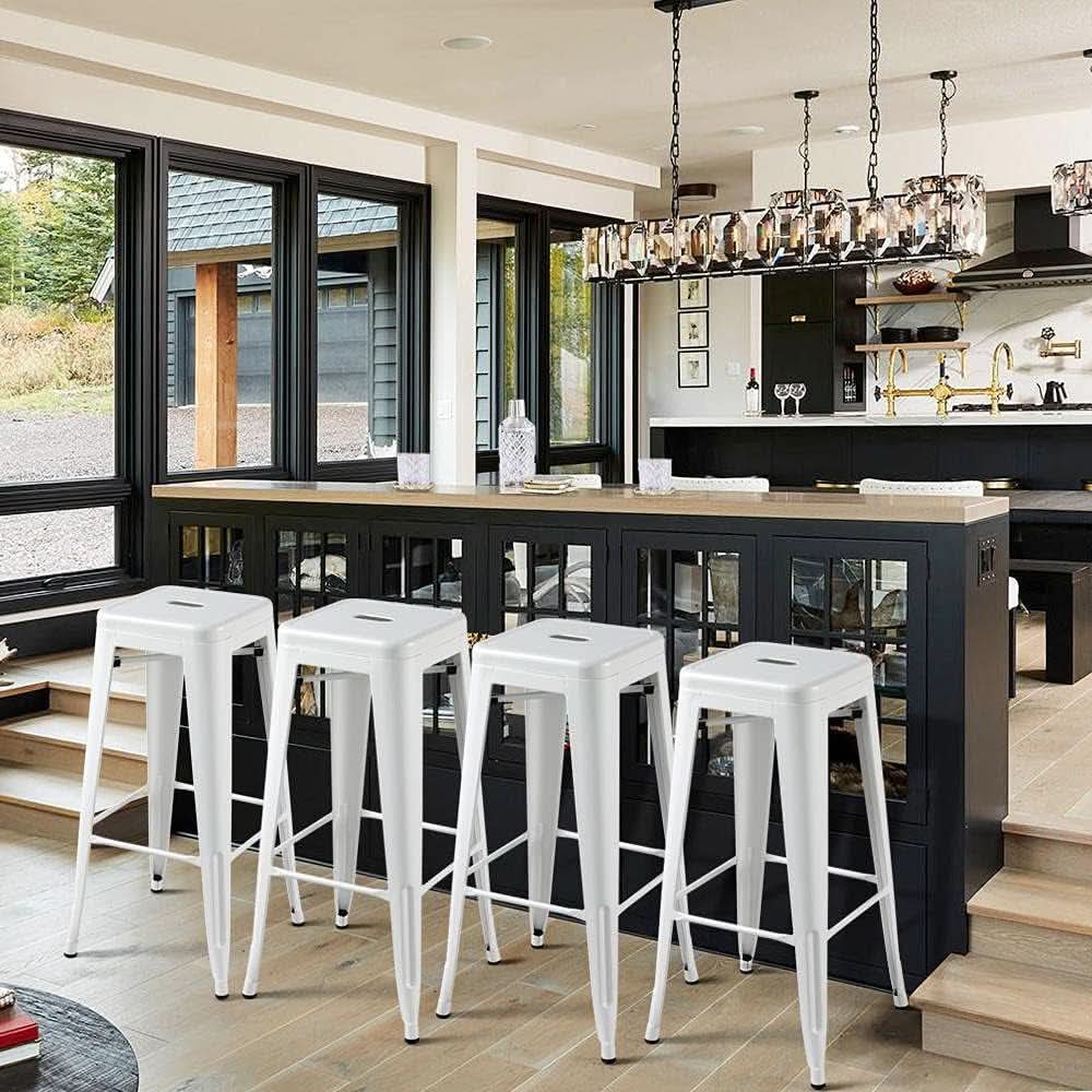 30 Inch Stacking Metal Bar Stool Indoor Outdoor Use
