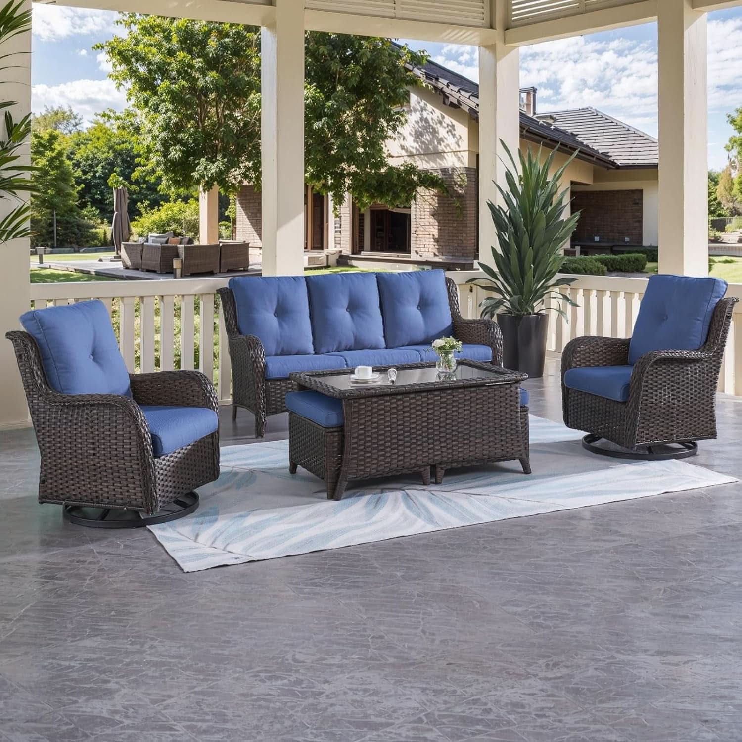 6 Piece Outdoor Patio Furniture Set With Swivel Chairs